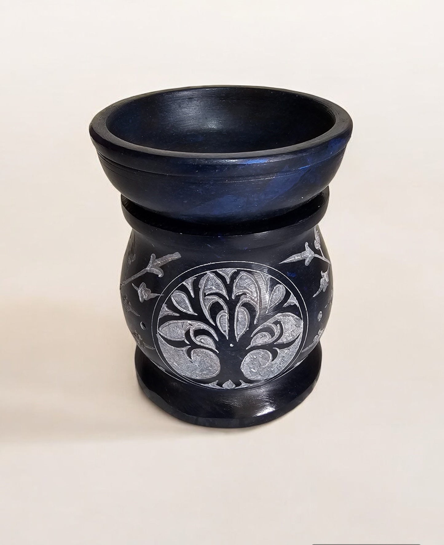 Oil Burner Tree of Life and Moon Made of Soapstone