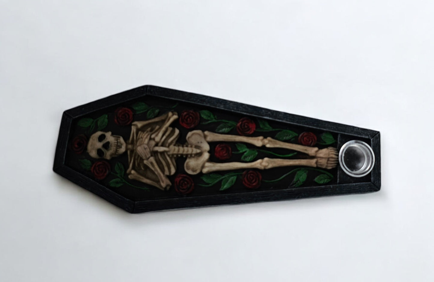 Incense Holder - Skeleton with Roses Coffin