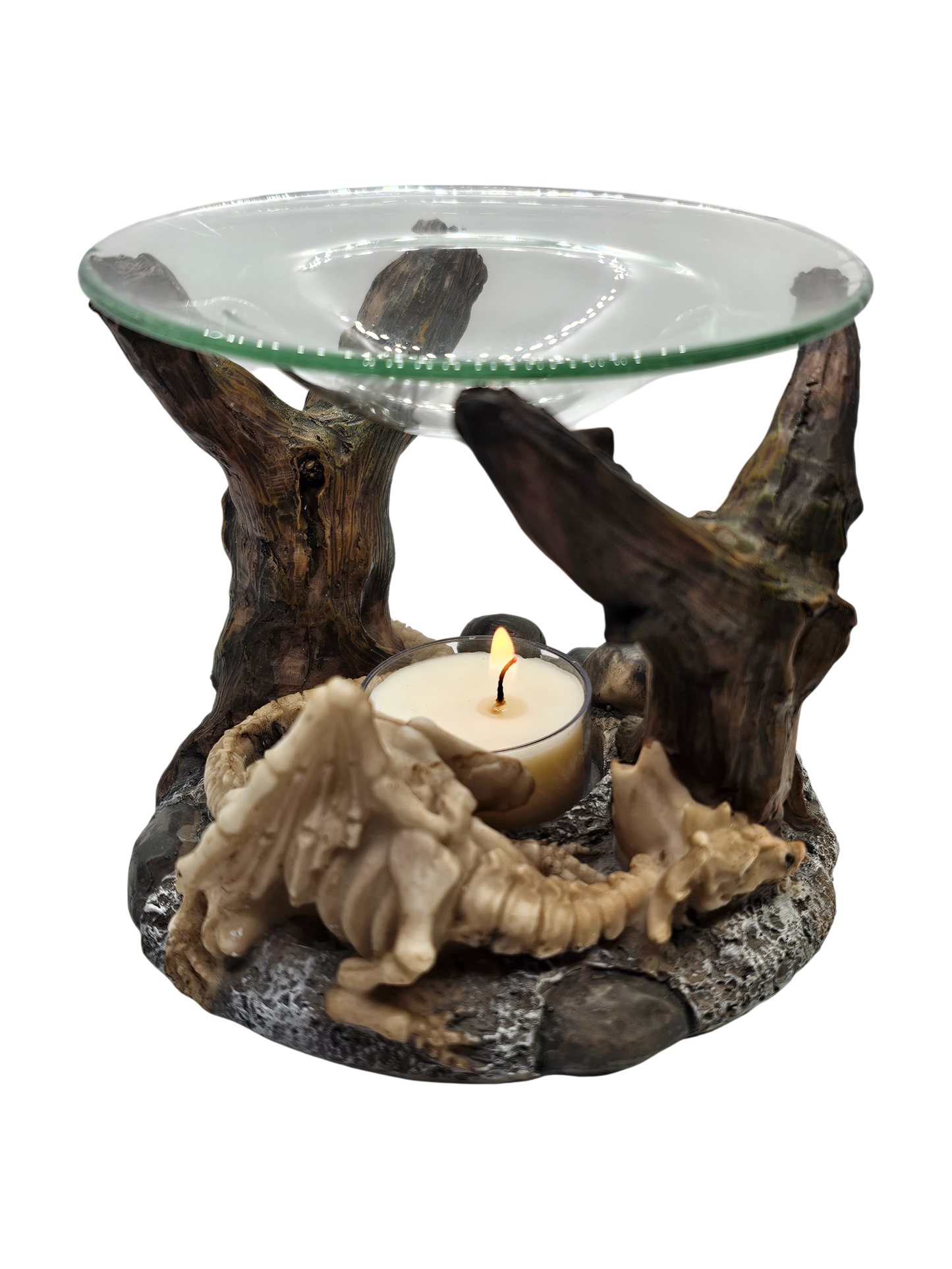 Oil Burner Dragon Bones Sleeping with Glass Dish