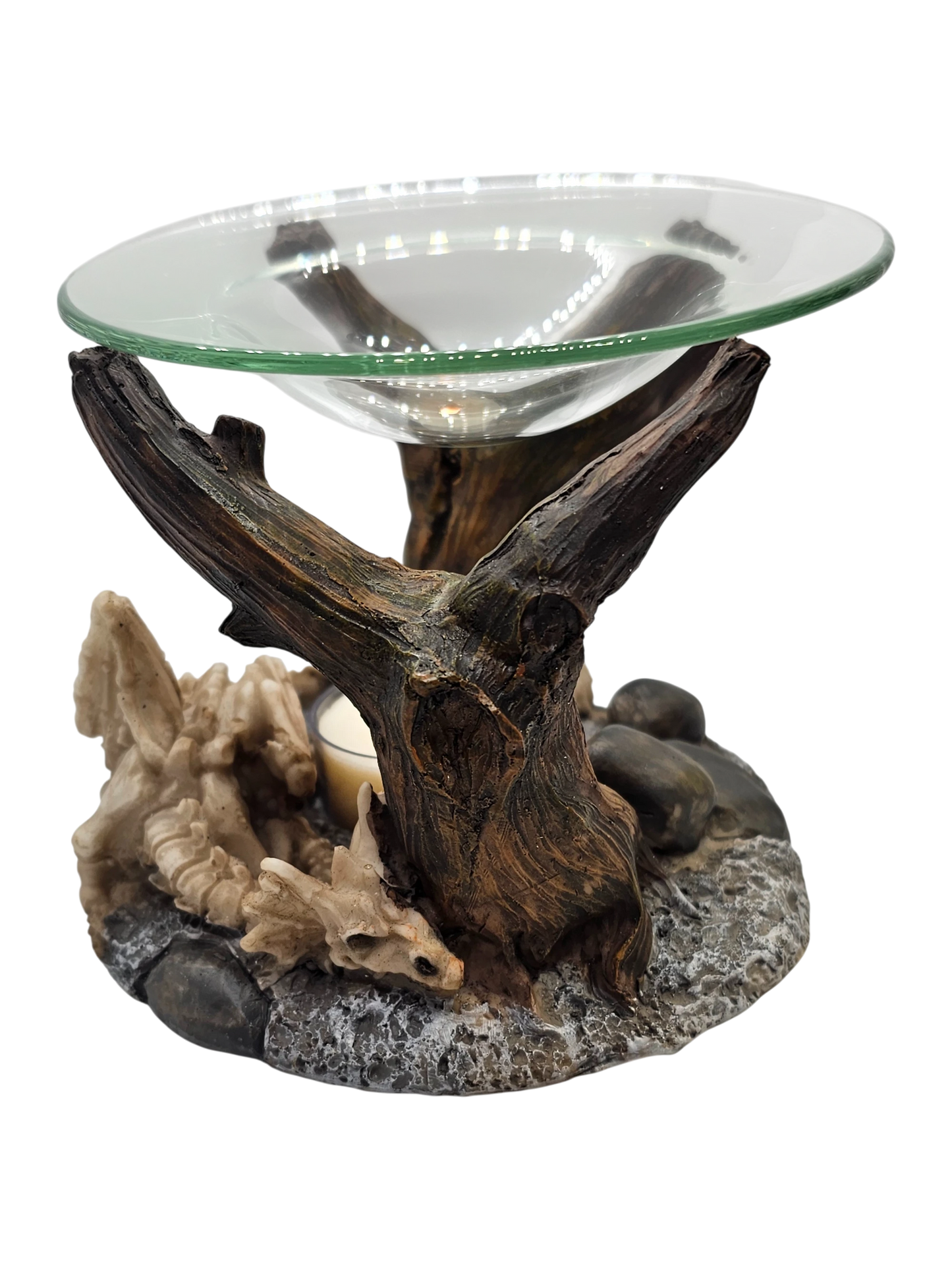 Oil Burner Dragon Bones Sleeping with Glass Dish