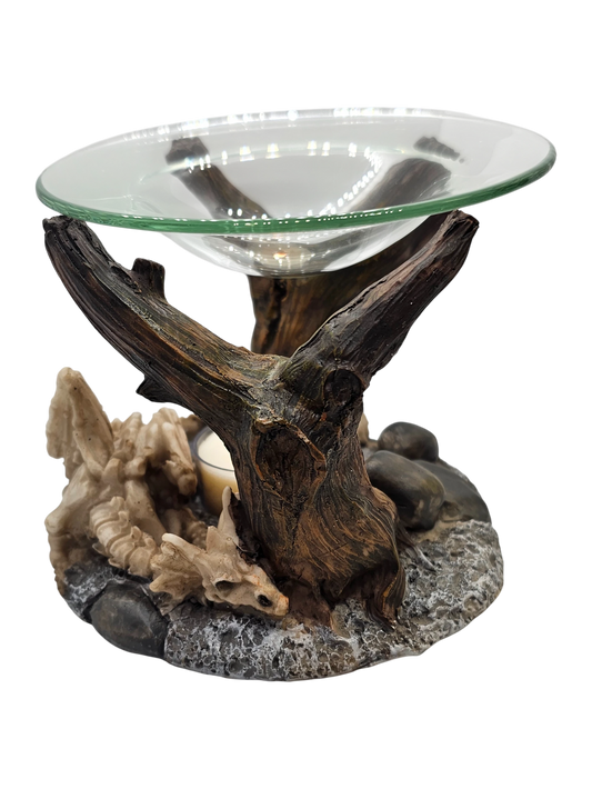 Oil Burner Dragon Bones Sleeping with Glass Dish
