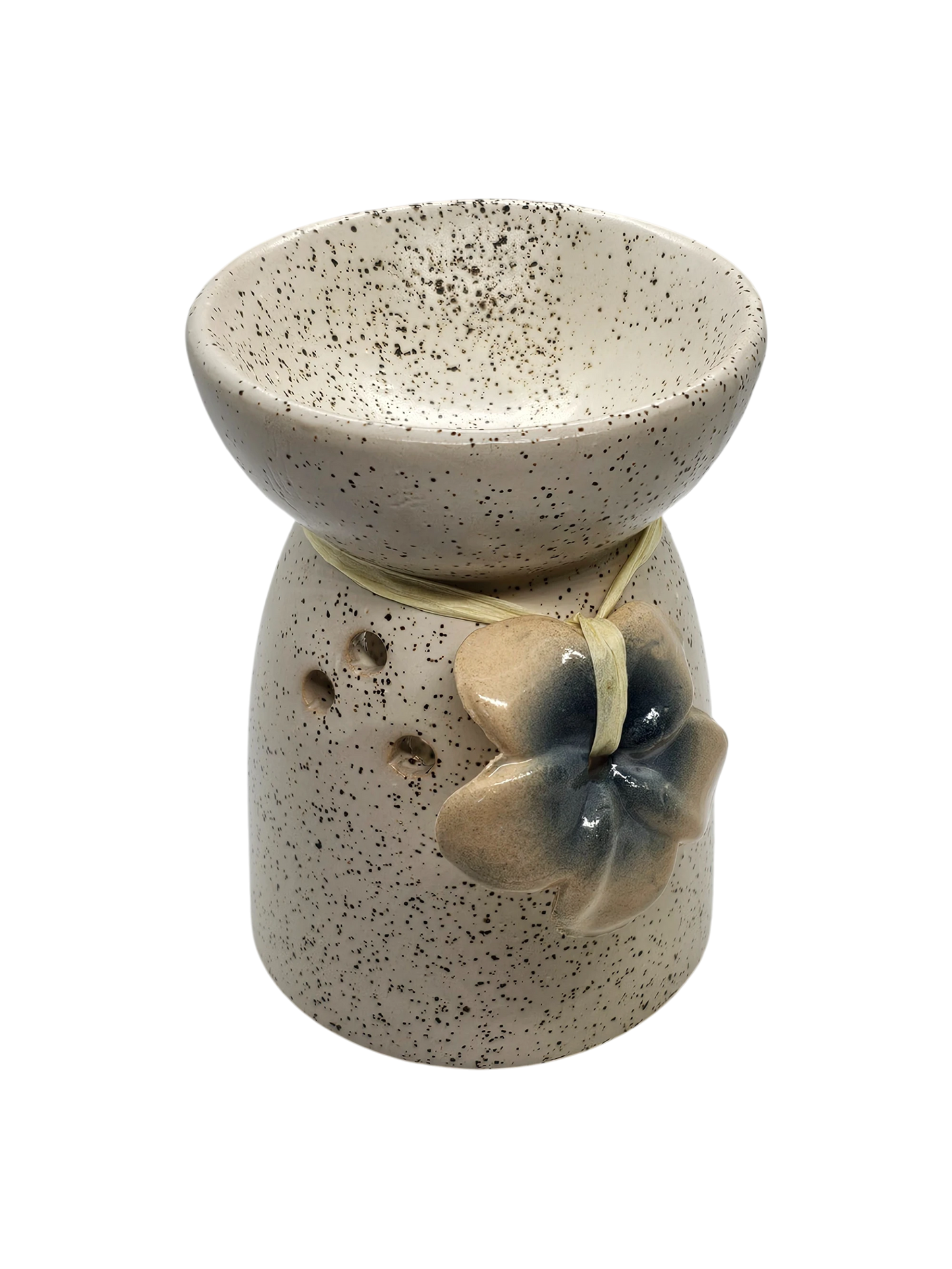 Oil Burner Speckled Cream with Flower