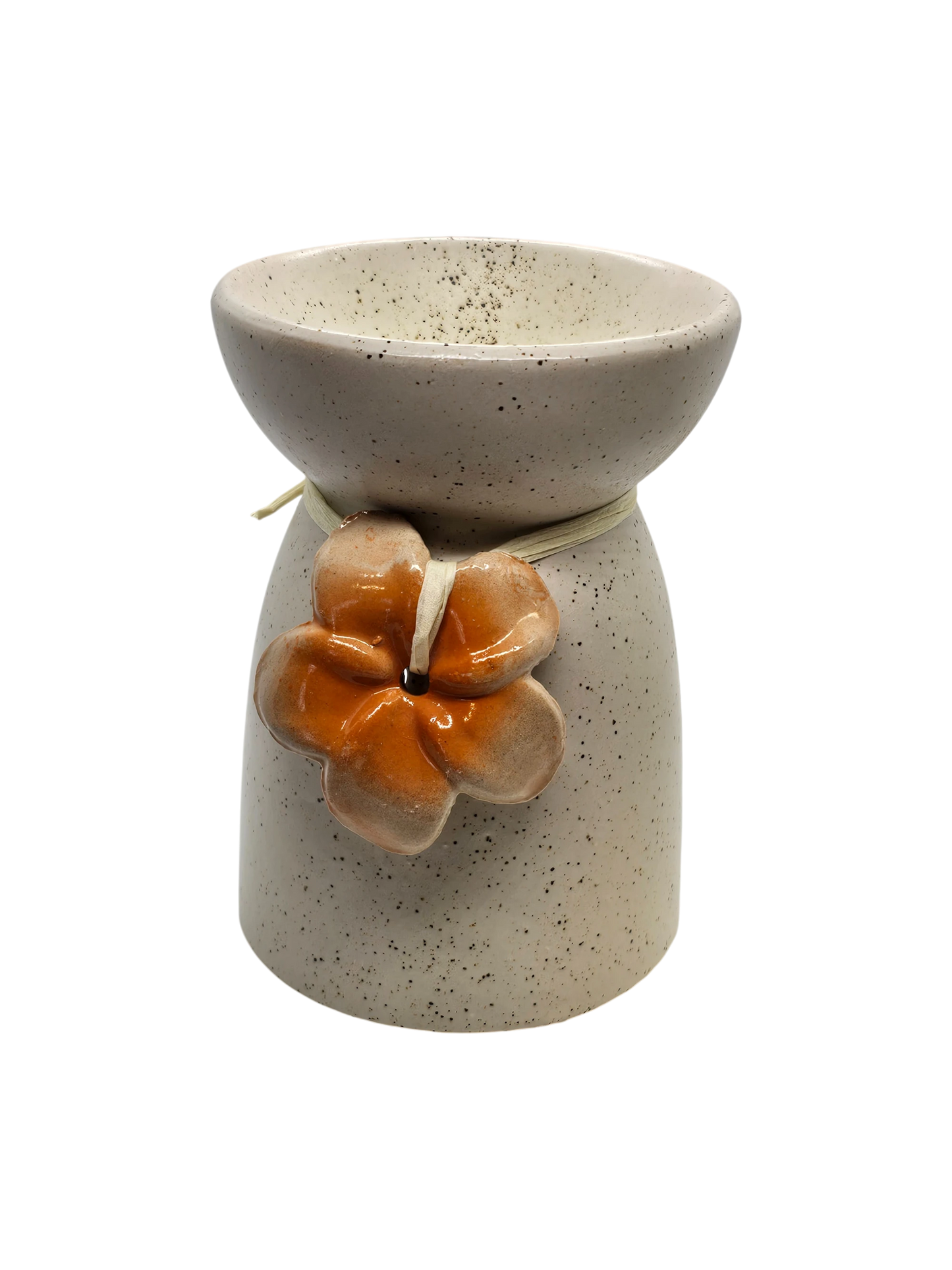 Oil Burner Speckled Cream with Flower