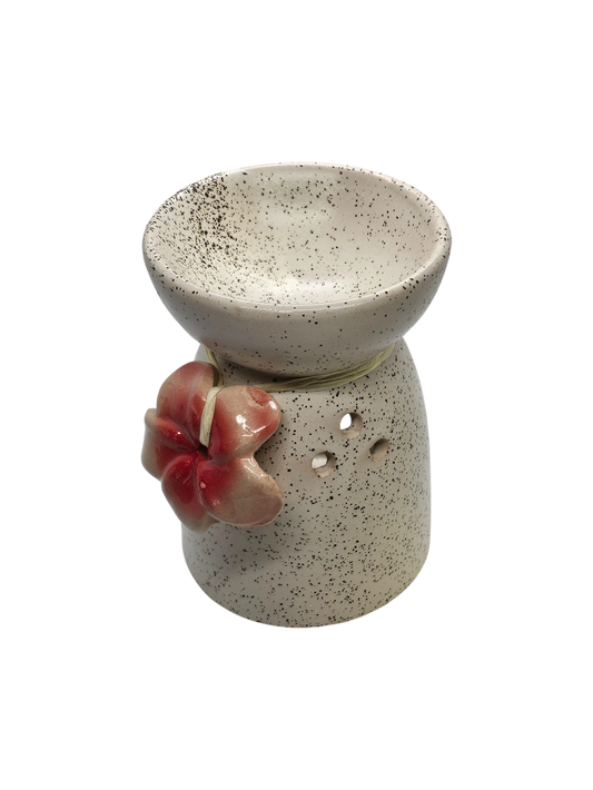 Oil Burner Speckled Cream with Flower